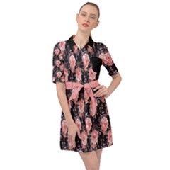 Pink & Black Roses Floral Formal Belted Shirt Dress by CoolDesigns
