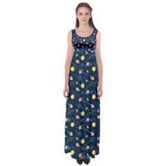 Navy Space With Cute Rocket Empire Waist Maxi Dress by CoolDesigns