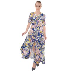 Zebra Dark Blue Summer Floral Print Waist Tie Boho Maxi Dress by CoolDesigns