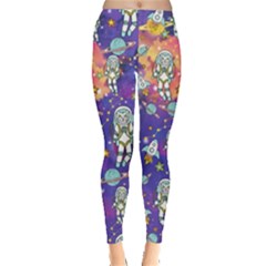 Astronaut Kitty Cats Light Indigo Space Leggings  by CoolDesigns