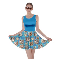 Blue Cat Face Colorful Space With Cats Saturn And Stars Skater Dress by CoolDesigns