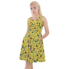 Science Chemistry Formula Yellow Knee Length Skater Dress With Pockets by CoolDesigns