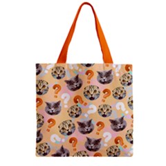 Question Mark Kitty Cat Light Orange Zipper Grocery Tote Bag by CoolDesigns