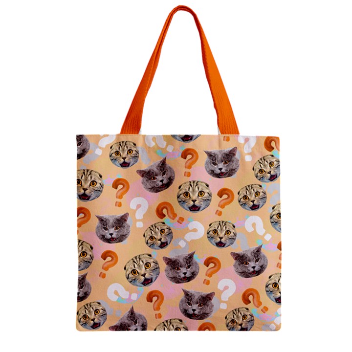 Question Mark Kitty Cat Light Orange Zipper Grocery Tote Bag