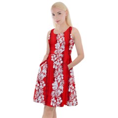 Frangipani Floral Red Stripes Knee Length Skater Dress With Pockets by CoolDesigns