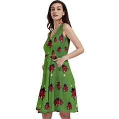 Japanese Forest Green Red Ladybugs Insect Sleeveless V-neck Skater Dress by CoolDesigns