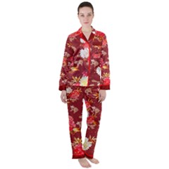Elegant Flowers Pattern Red Satin Long Sleeve Pyjamas Set by CoolDesigns