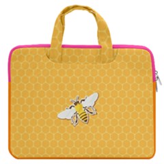 Yellow Orange Pattern Bee On Honeycombs Carrying Handbag 16  Double Pocket Laptop Bag  by CoolDesigns