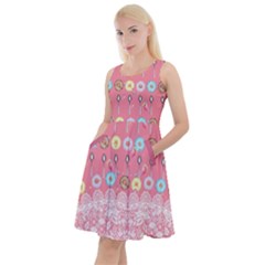 Donut Lace Pink Lollipop Candy Macaroon Cupcake Knee Length Skater Dress With Pockets by CoolDesigns