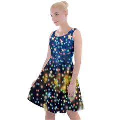 Hanging Stars Blue Fun Night Sky The Moon And Stars Knee Length Skater Dress by CoolDesigns