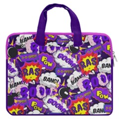 Fun Pop Art Words Medium Purple 16  Double Pocket Laptop Bag by CoolDesigns