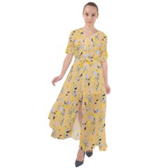 Elegant Floral Flowers Khaki Waist Tie Boho Maxi Dress by CoolDesigns