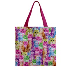 Neon Colorful Cute Kitty Cat Print Zipper Grocery Tote Bag by CoolDesigns