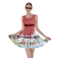 Red Xmas Snow Fall Starry Night Double Sided Skater Dress by CoolDesigns
