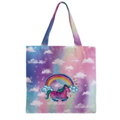 Purple Unicorn Rainbow Pattern Zipper Grocery Tote Bag by CoolDesigns