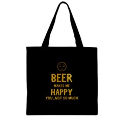 Black & Yellow Beer Makes Me Happy Zipper Grocery Tote Bag by CoolDesigns