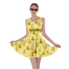 Yellow Pear Red Pattern With Strawberries Graphic Stylized Drawing Skater Dress by CoolDesigns