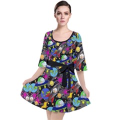 Colorful Space Frizzle Letter Velour Kimono Dress by CoolDesigns