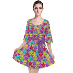 Colorful Pattern Kawaii Stars Velour Kimono Dress by CoolDesigns