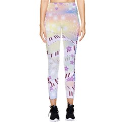 Plum Sound Floral Music Notes Treble Clef Pocket Leggings  by CoolDesigns