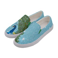 Pale Turquoise Elegant Feather Peacock Bird Womens Canvas Slip Ons by CoolDesigns