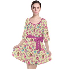 Yellow Lollipop Candy Macaroon Cupcake Donut Velour Kimono Dress by CoolDesigns