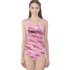 Calm Ocean Pink Sharks Pattern One Piece Swimsuit by CoolDesigns