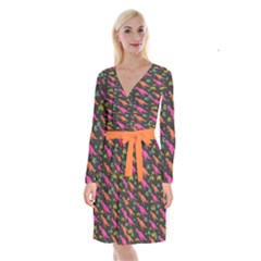 Pink Rex Gray Dinosaur Long Sleeve Velvet Front Wrap Dress by CoolDesigns