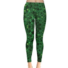 Paint Strokes Dark Green Lucky Clover Leaves Leggings  by CoolDesigns
