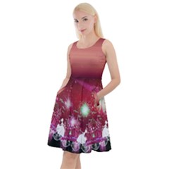 Night Sky Princess Silhouette Print Red Knee Length Skater Dress With Pockets