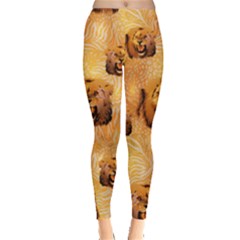 Bright Lion Face Orange Stretch Leggings by CoolDesigns