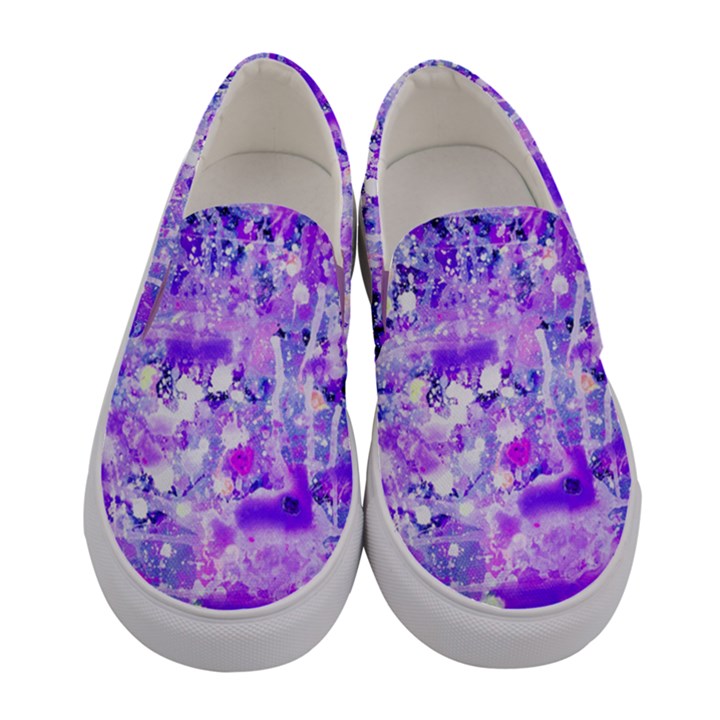 Violet Splashes of Paint Womens Canvas Slip Ons