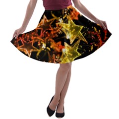 Xmas Stars Lights Black Stretch A-line Skater Skirt by CoolDesigns