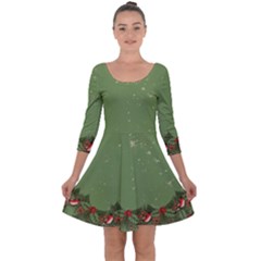 Green Birds Quarter Sleeve Skater Dress by CoolDesigns