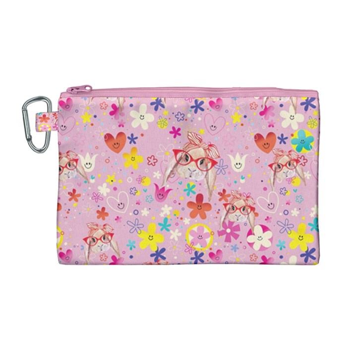 Floral Orchid Cute Rabbit Kawaii Large Canvas Cosmetic Bag