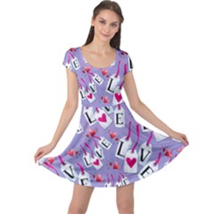 Purple Love Tag Red Happy Valentines Pattern Cap Sleeve Dress by CoolDesigns