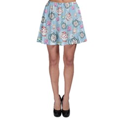 Blue Tea Time Pink Lollipop Candy Macaroon Cupcake Donut Skater Skirt by CoolDesigns