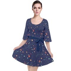 Space Stars Dark Slate Blue Nebula Velour Kimono Dress by CoolDesigns