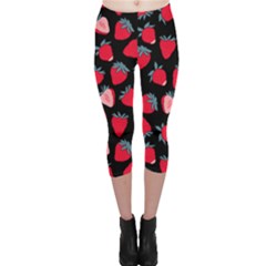 Black Strawberry Capri Leggings  by CoolDesigns