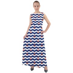 Navy Sailor Tile Pattern With Red Anchor On A White And Blue Chiffon Mesh Maxi Dress by CoolDesigns