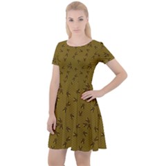 Dark Olive Pattern Of The Bee On Honeycombs Cap Sleeve Velour Dress   by CoolDesigns
