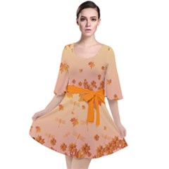 Light Pink Gradient Orange Dragonflies Autmn Leaves Velour Kimono Dress by CoolDesigns