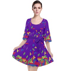 Pixeled Puzzle Print Indigo Velour Kimono Dress by CoolDesigns