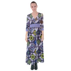 Damask Circle Print Colorful Button Up Maxi Dress by CoolDesigns