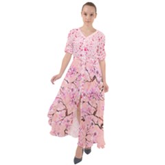 Blossom Japanese Style Pink Waist Tie Boho Maxi Dress by CoolDesigns