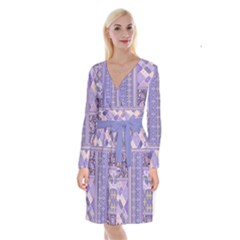 Argyle Tiles Pattern Lavender Long Sleeve Velvet Front Wrap Dress by CoolDesigns