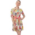 Forest Floral Peach Triangle Print Belted Shirt Dress View1