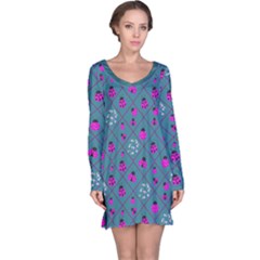 Insect Purple & Steel Blue Ladybugs Long Sleeve Nightdress by CoolDesigns