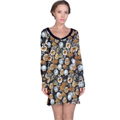 Bee Honeycombs Black Honey Insect Long Sleeve Nightdress by CoolDesigns