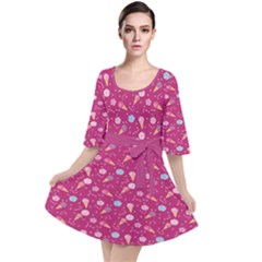 Purple Pattern Of Sweets Ice Cream Candy Velour Kimono Dress by CoolDesigns